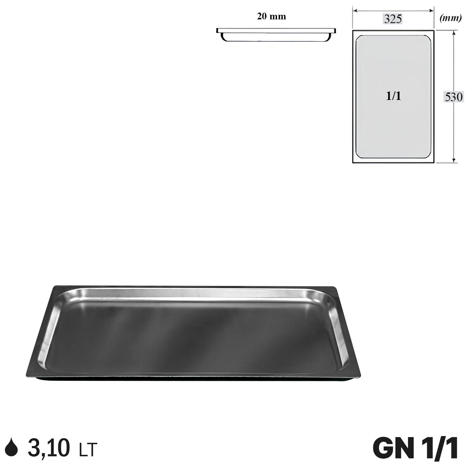 Comas Vaschette Acciaio Inox Gastronorm Gn 1/1 Contenitori Bacinelle Vassoio 530X325Mm Piene E Forate 2 cm Standard Comas