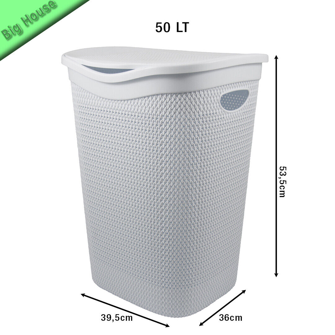 Belli & Forti Portabiancheria In Plastica Intreccio 50L Bagno Bucato Per Panni Vestiti Sporchi Bianco Belli & Forti