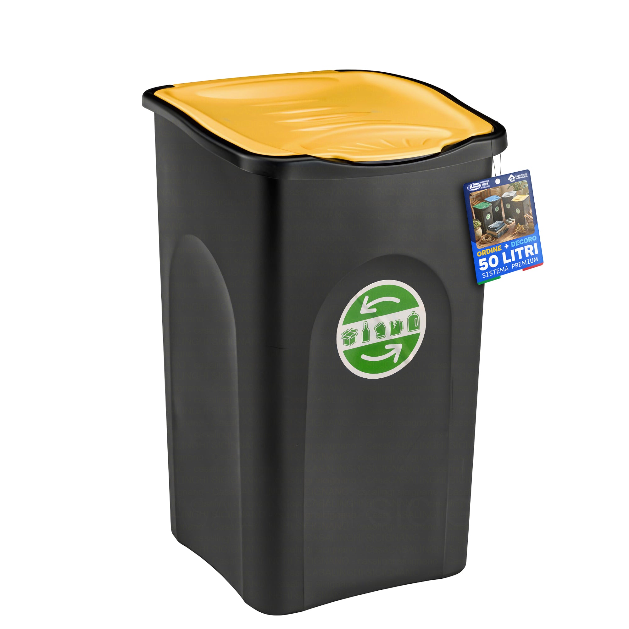 Pattumiera 50L Stefanplast Ecogreen – Bidone per Raccolta Differenziata Made in Italy, Compatto, Lavabile, per Interno ed Esterno Giallo Stefanplast