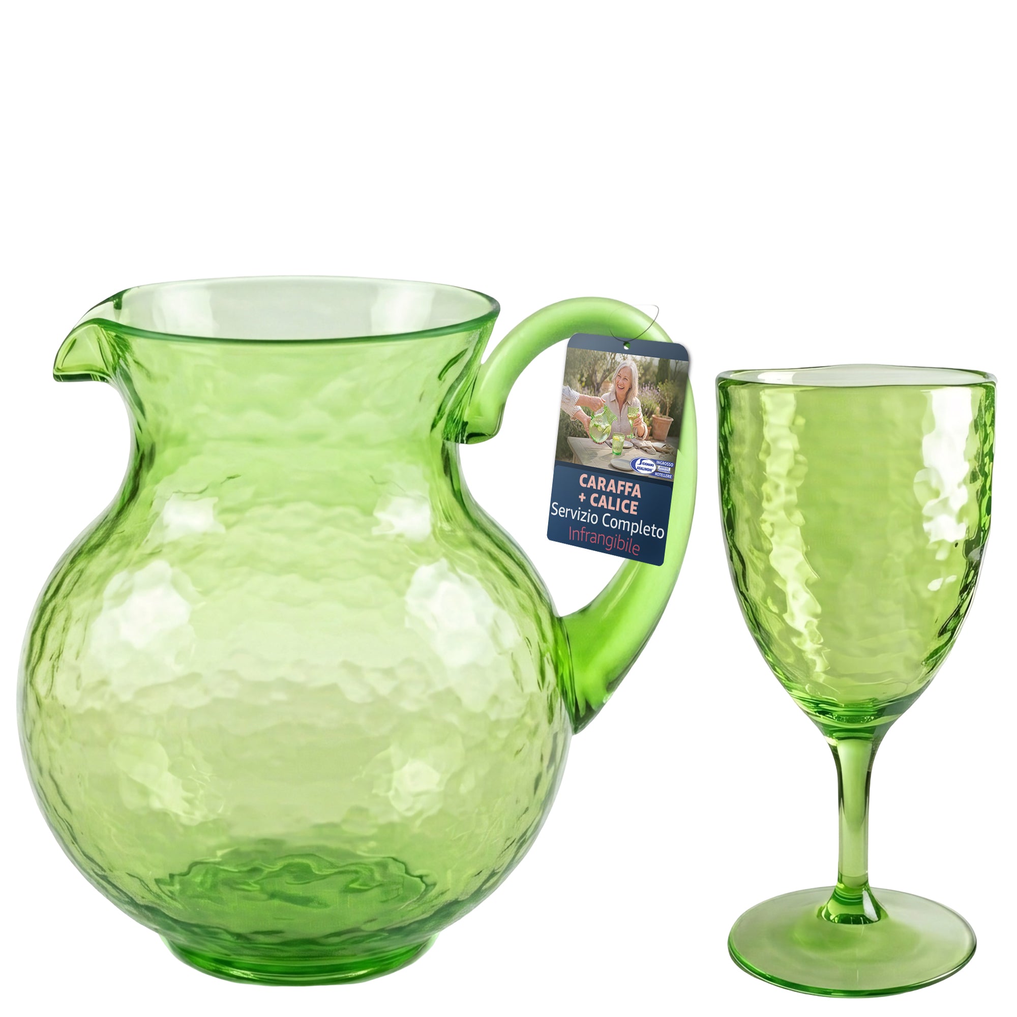 Set Degustazione Verde: Caraffa e Calici Effetto Vetro Infrangibile Arca